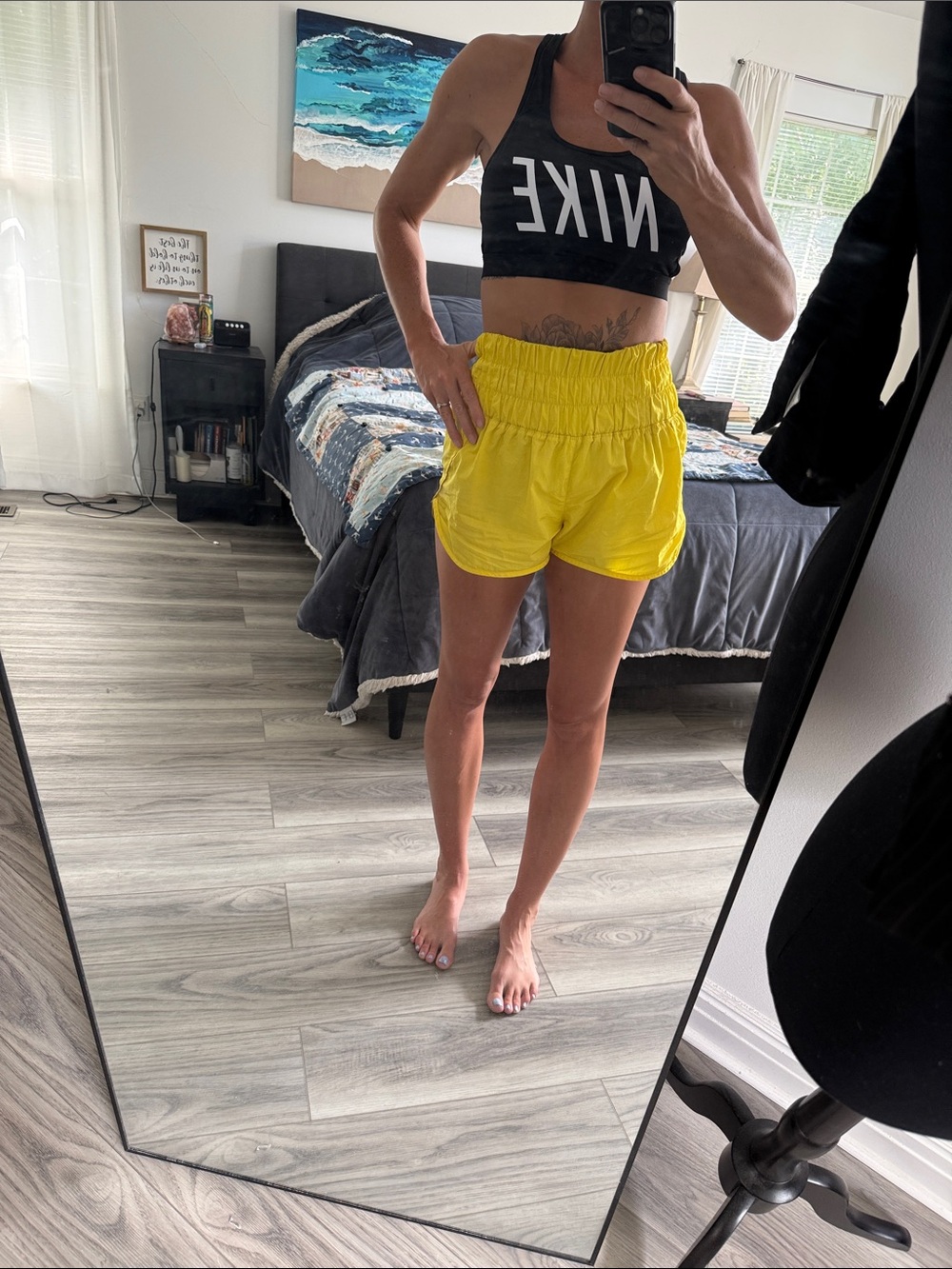 FREE PEOPLE FP MOVEMENT Yellow Women's Elastic Waist Athletic Shorts